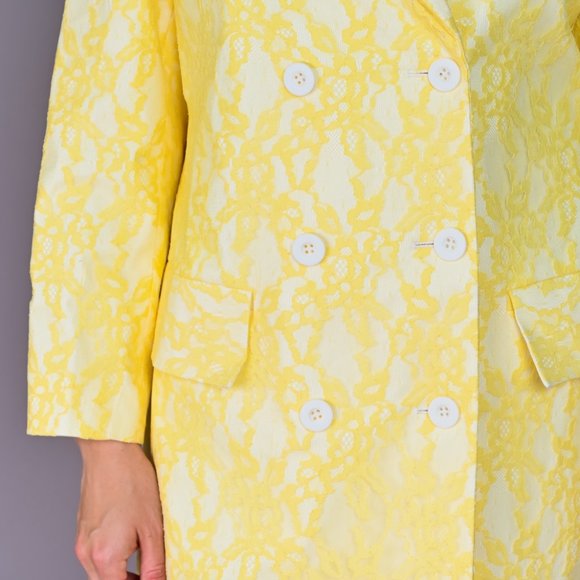 579. CALVIN LUO Yellow Lace Double-Breasted Coat NWT Designer Small - Picture 6 of 6